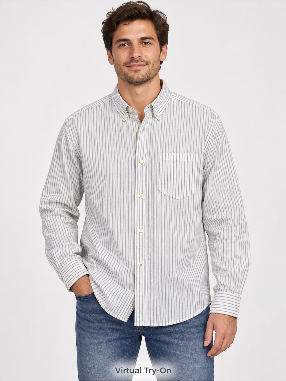 Sonoma Life + Style Men’s XL White Gray Stripe 100% Cotton Button Down Shirt NWT